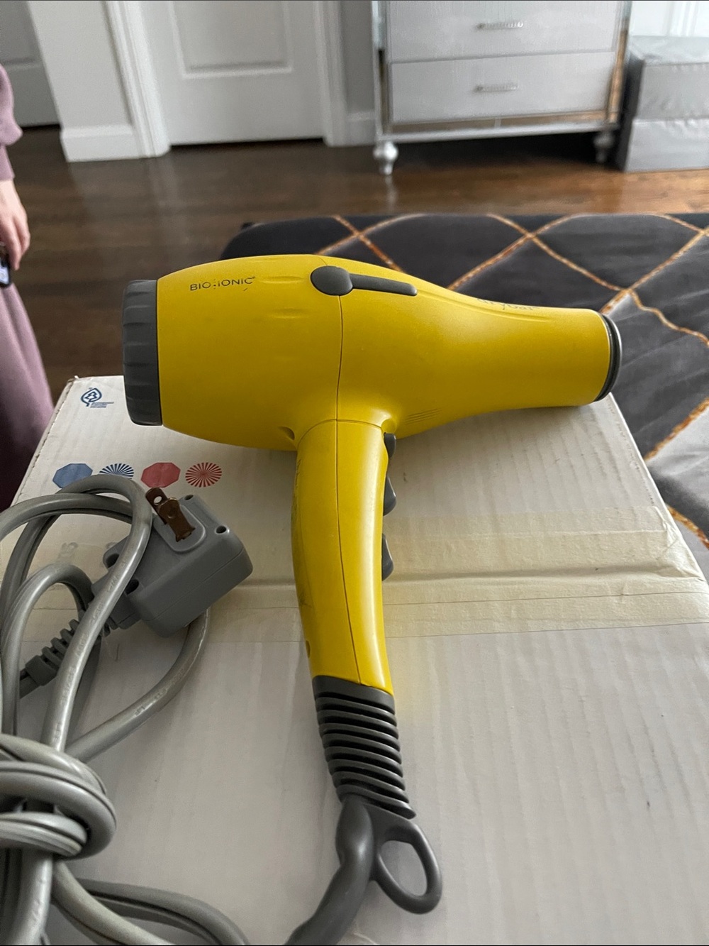 Drybar Yellow Bio Ionic Hair Dryer with Gray Trim